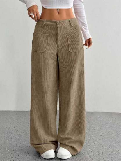 Ladies' High Waist Corduroy Wide Leg Pants