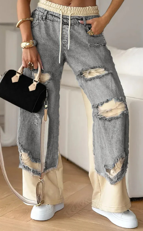 Trendy Street Patchwork Ripped Jeans for Women ✨