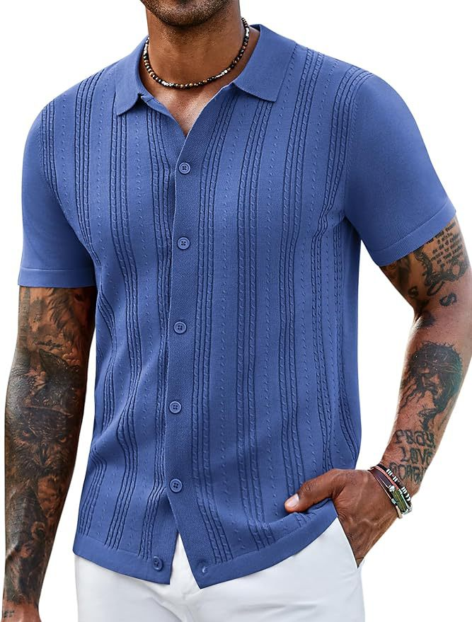 Men’s Striped Knit Hollow Polo Shirt