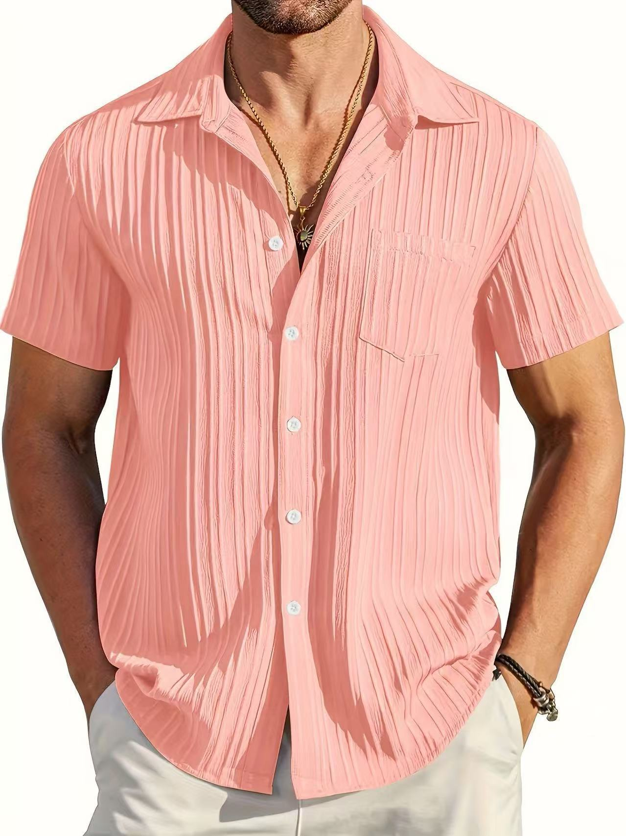 Men's Textured Stripe Short Sleeve Button Down Shirt