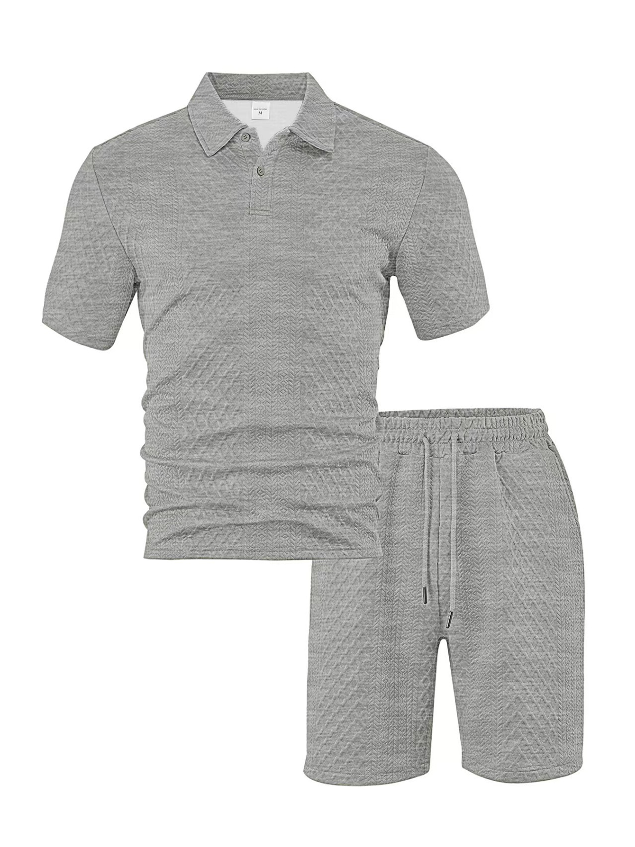 Men's Summer Textured Polo Shirt & Shorts 2-Piece Set