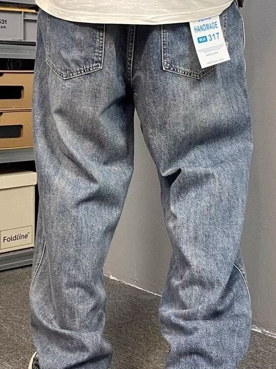 Men's Vintage Elastic Waist Loose Straight-Leg Jeans