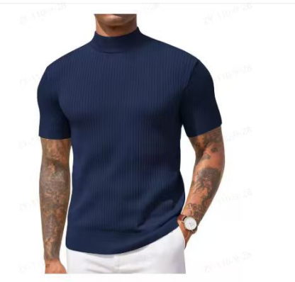 Men's Mock Turtleneck Short Sleeve Ribbed Knit Top