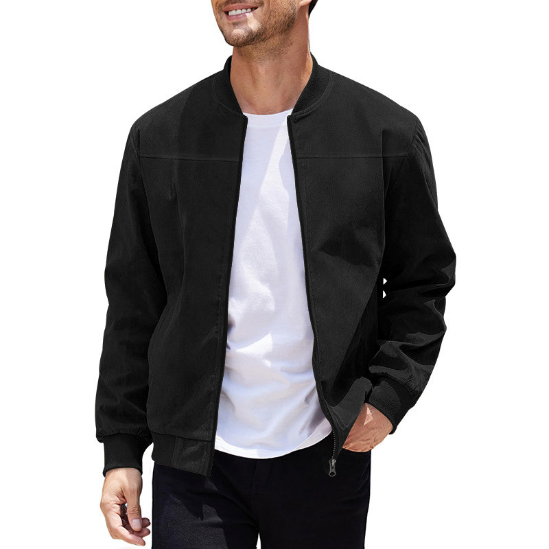 Men’s Suede-Look Stand Collar Bomber Jacket