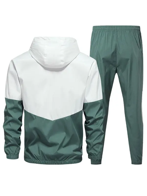 Men’s Colorblock Hoodie & Sweatpants Set – Drawstring Zip