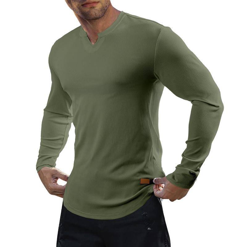 Men's Slim Fit V-Neck Long Sleeve T-Shirt – Breathable & Comfortable
