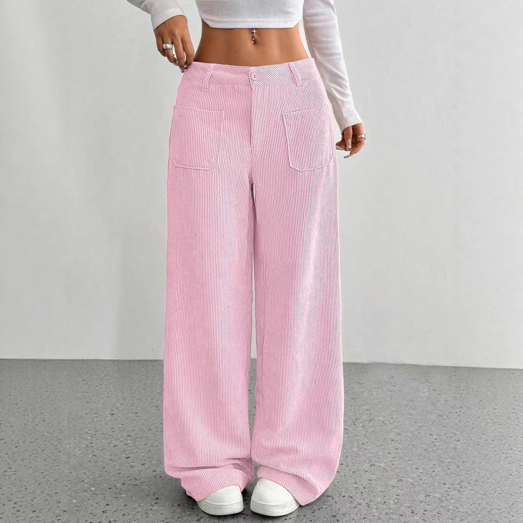 Ladies' High Waist Corduroy Wide Leg Pants