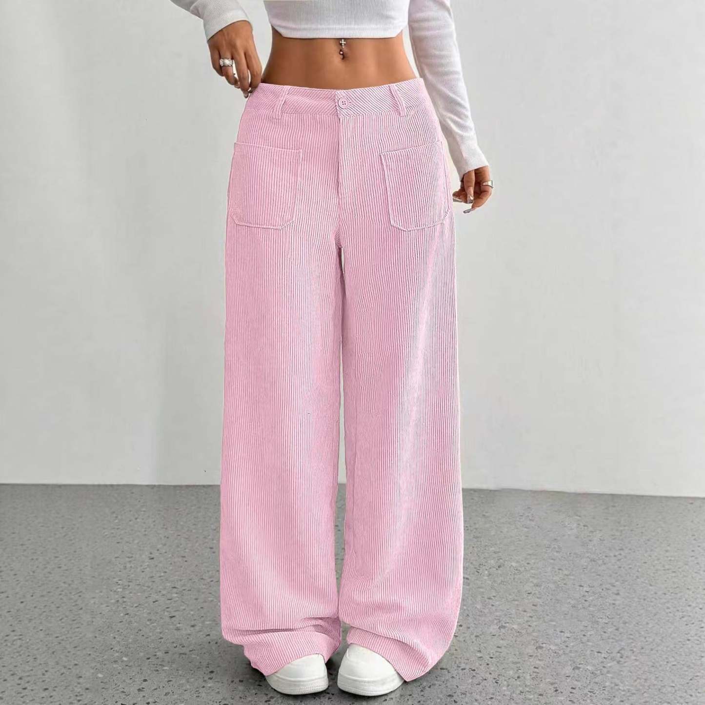Ladies' High Waist Corduroy Wide Leg Pants