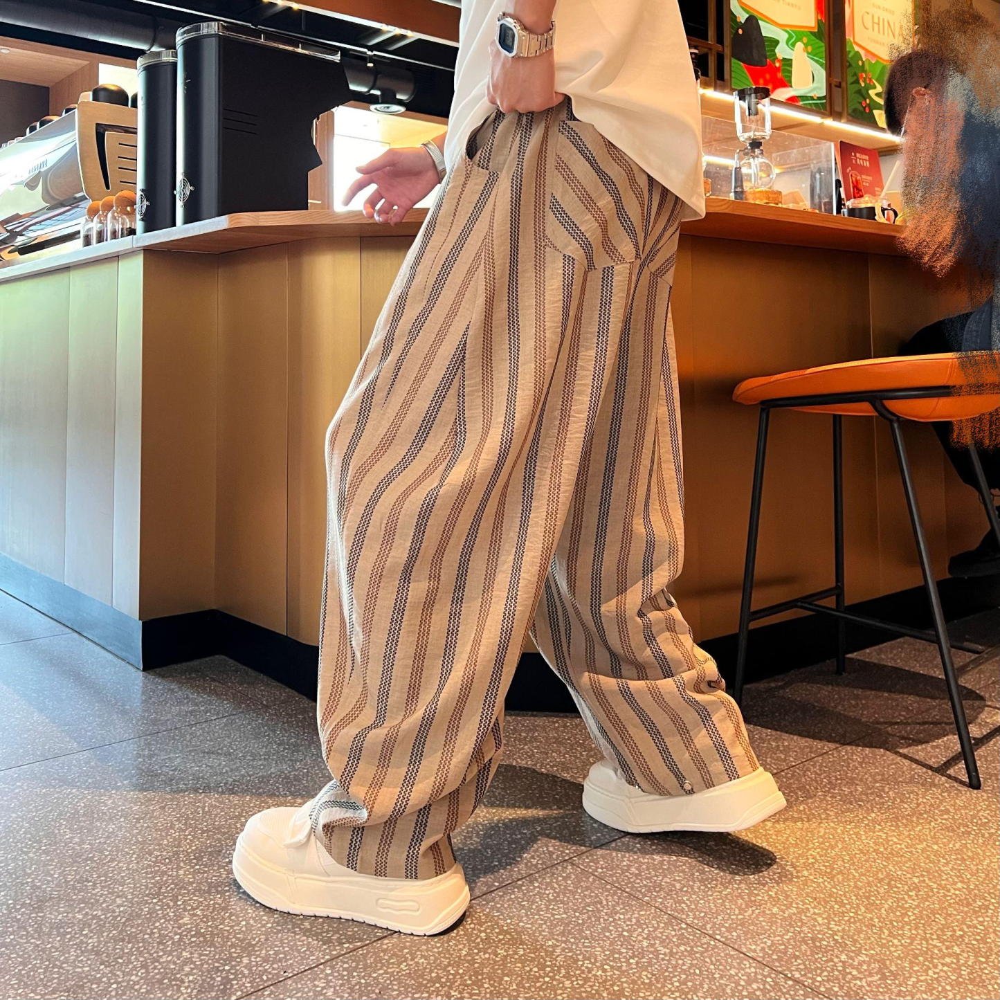 Men’s Striped Wide-Leg Relaxed Casual Pants
