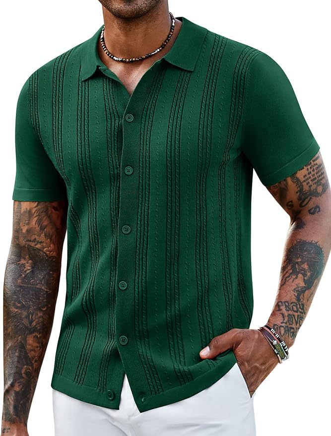 Men’s Striped Knit Hollow Polo Shirt