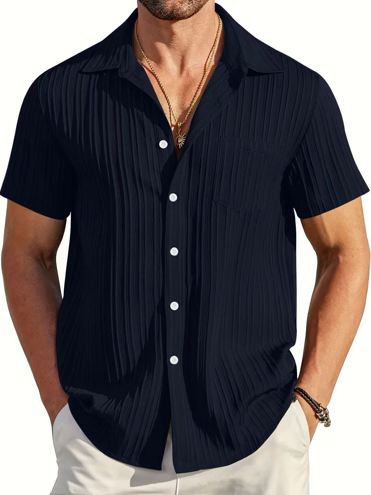 Men's Textured Stripe Short Sleeve Button Down Shirt