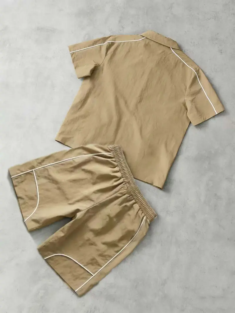 Men's Star Print Short Sleeve Zipper Shirt & Gym Shorts Set