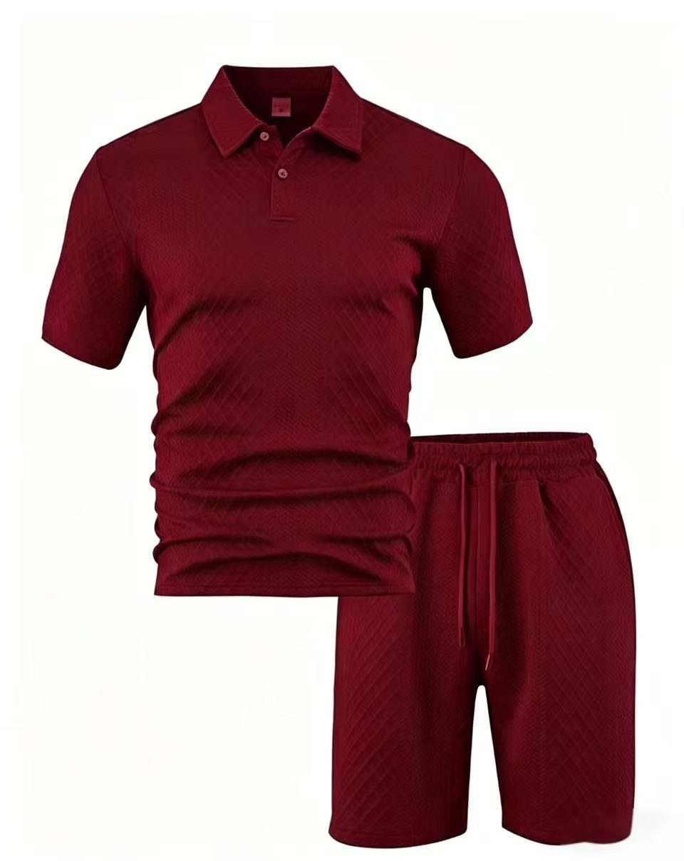 Men's Summer Textured Polo Shirt & Shorts 2-Piece Set