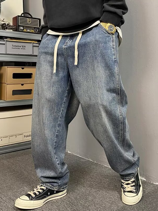 Men's Vintage Elastic Waist Loose Straight-Leg Jeans