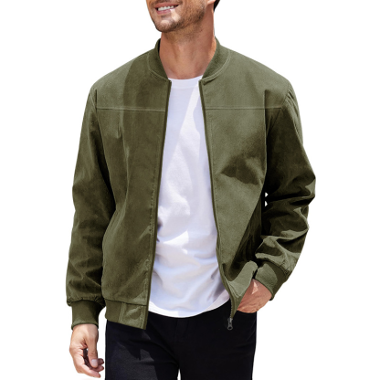 Men’s Suede-Look Stand Collar Bomber Jacket