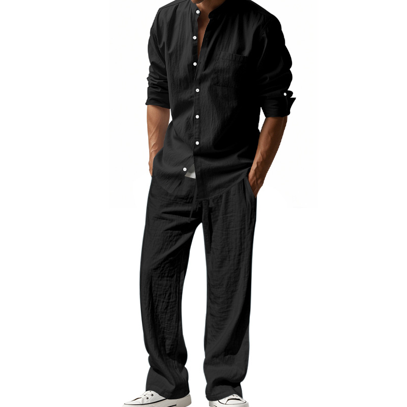Men’s Relaxed Linen Long-Sleeve Shirt & Pants Set