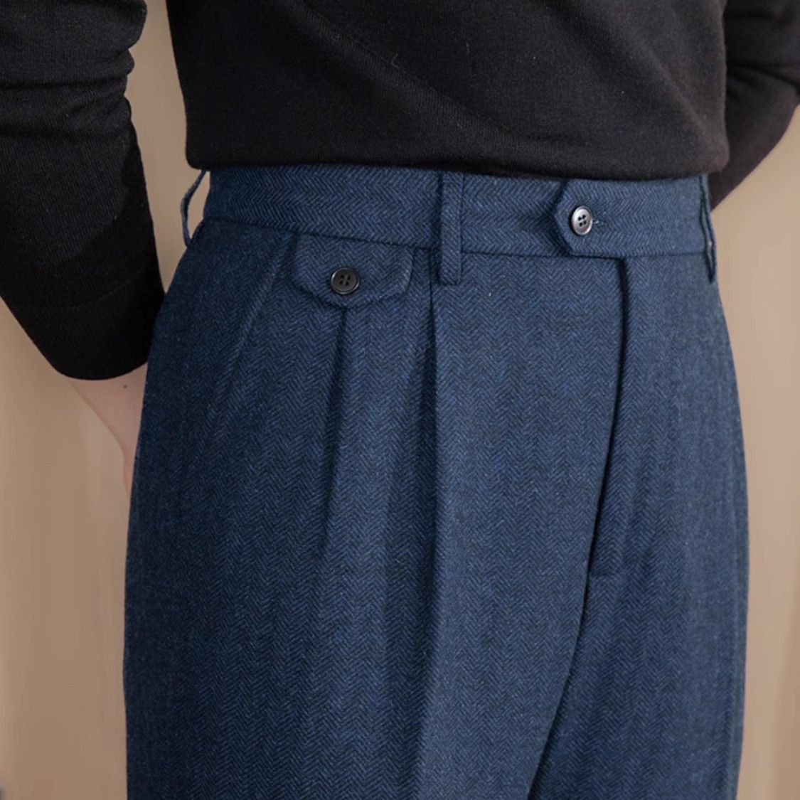 Men's Italian Herringbone Linen Wool Blend Ankle Trousers