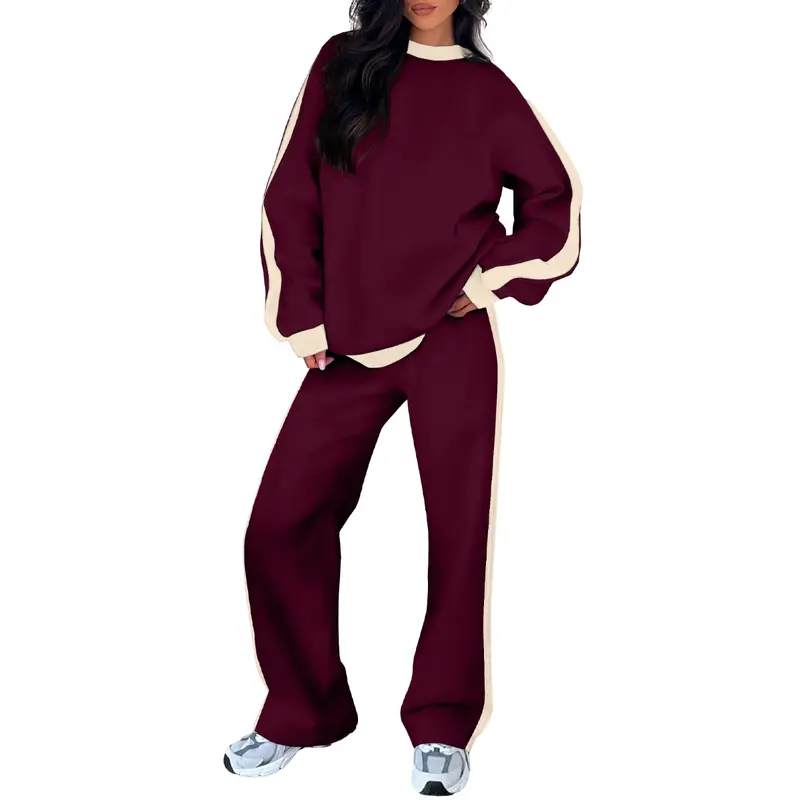 Women's 2-Piece Colorblock Fleece Sweatsuit – Relaxed Sweatshirt & Straight-Leg Pants Set