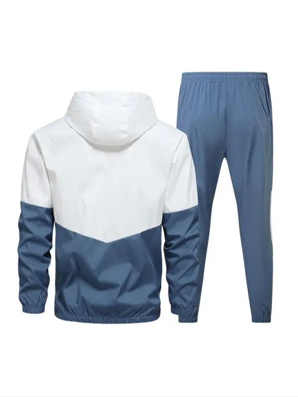 Men’s Colorblock Hoodie & Sweatpants Set – Drawstring Zip