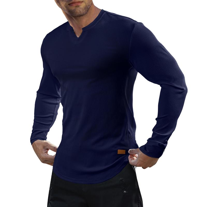 Men's Slim Fit V-Neck Long Sleeve T-Shirt – Breathable & Comfortable