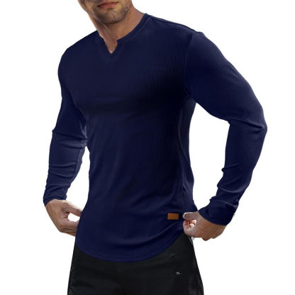 Men's Slim Fit V-Neck Long Sleeve T-Shirt – Breathable & Comfortable