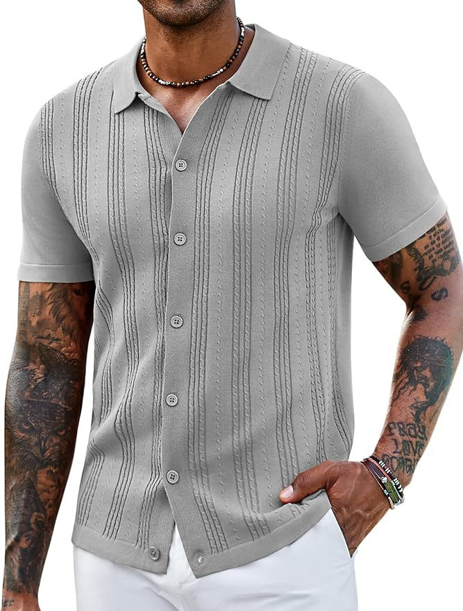 Men’s Striped Knit Hollow Polo Shirt