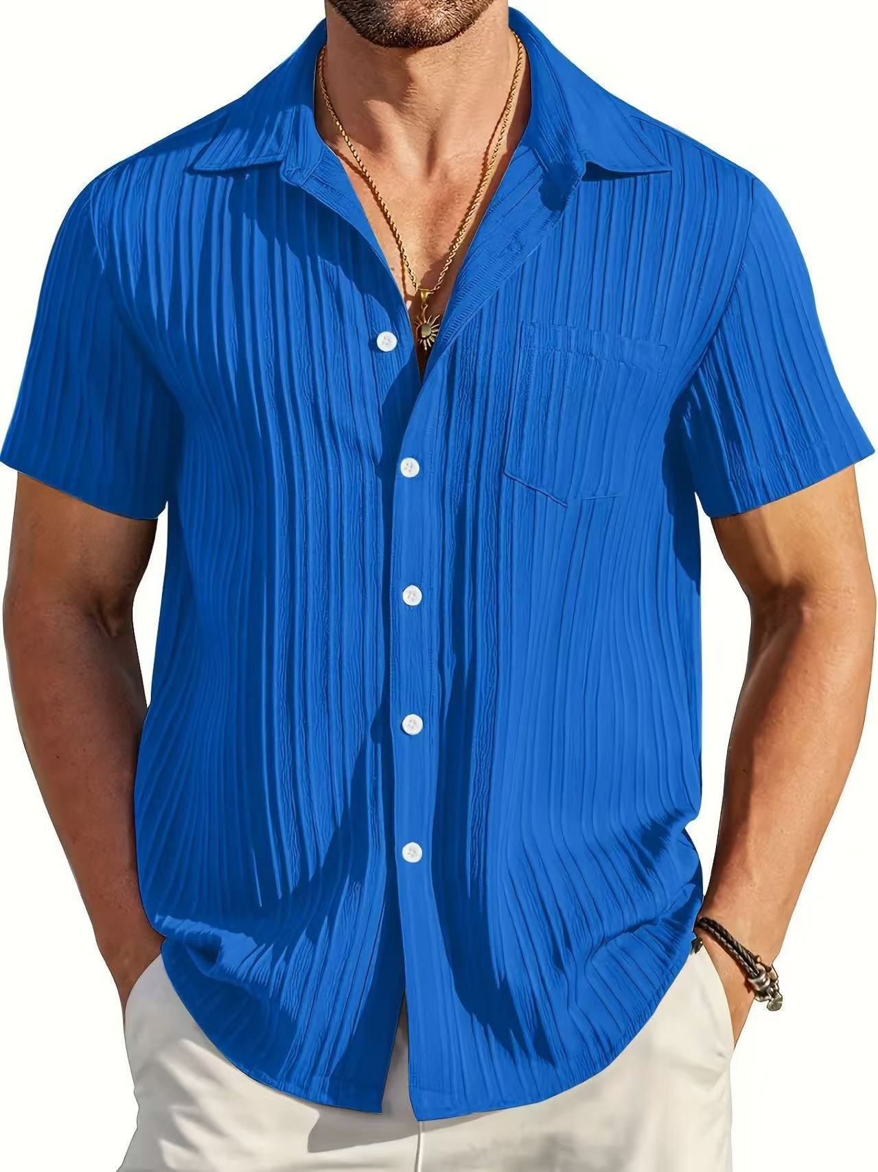 Men's Textured Stripe Short Sleeve Button Down Shirt