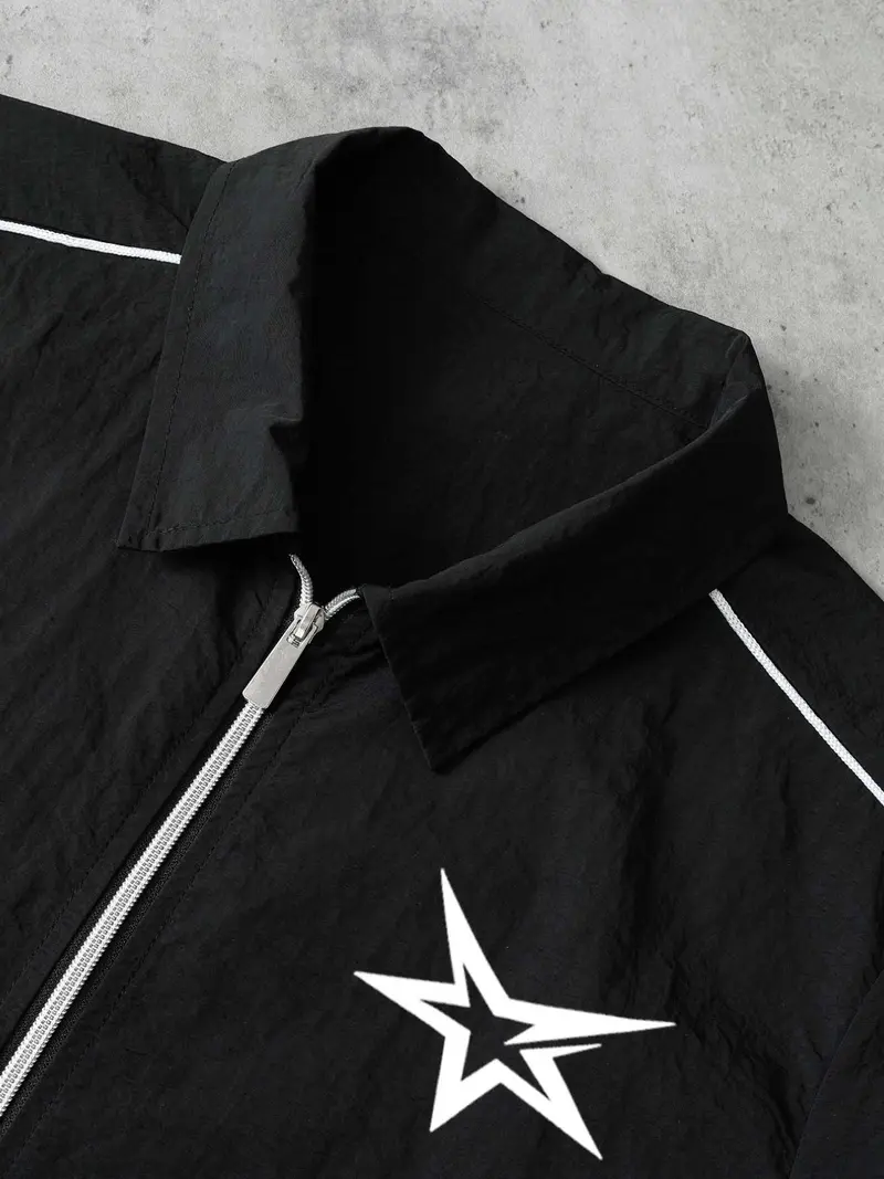 Men's Star Print Short Sleeve Zipper Shirt & Gym Shorts Set