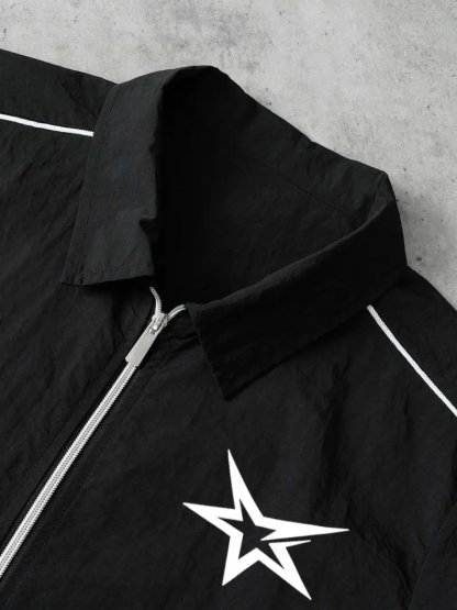Men's Star Print Short Sleeve Zipper Shirt & Gym Shorts Set