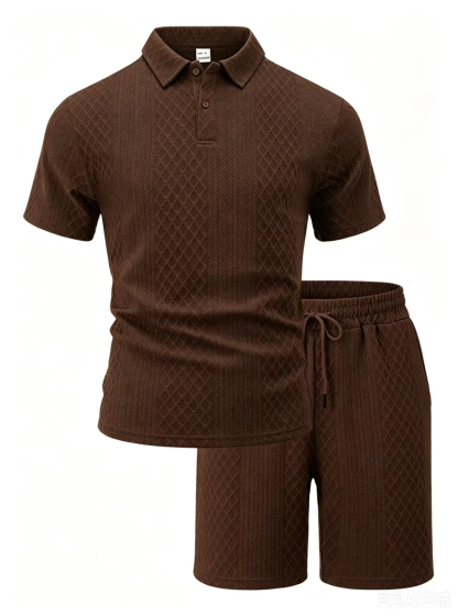 Men's Summer Textured Polo Shirt & Shorts 2-Piece Set