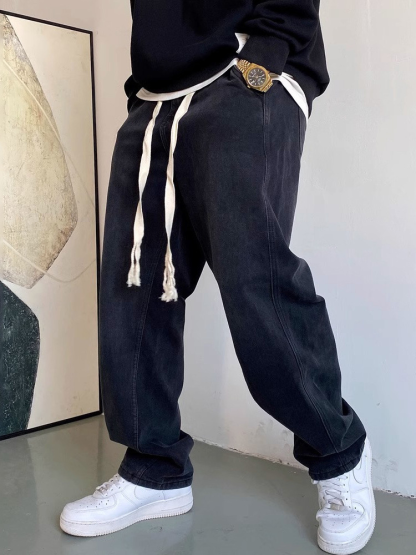 Men's Vintage Elastic Waist Loose Straight-Leg Jeans