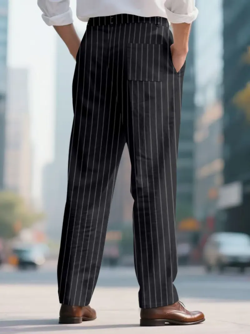 Men's Vintage Striped Loose Straight-Leg Pants
