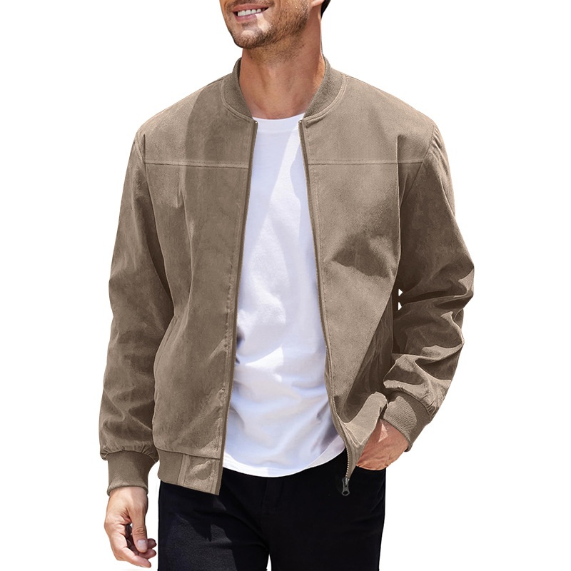 Men’s Suede-Look Stand Collar Bomber Jacket