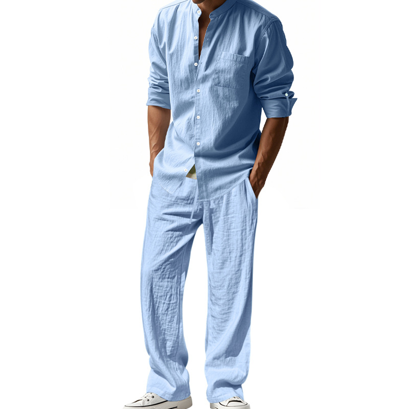 Men’s Relaxed Linen Long-Sleeve Shirt & Pants Set