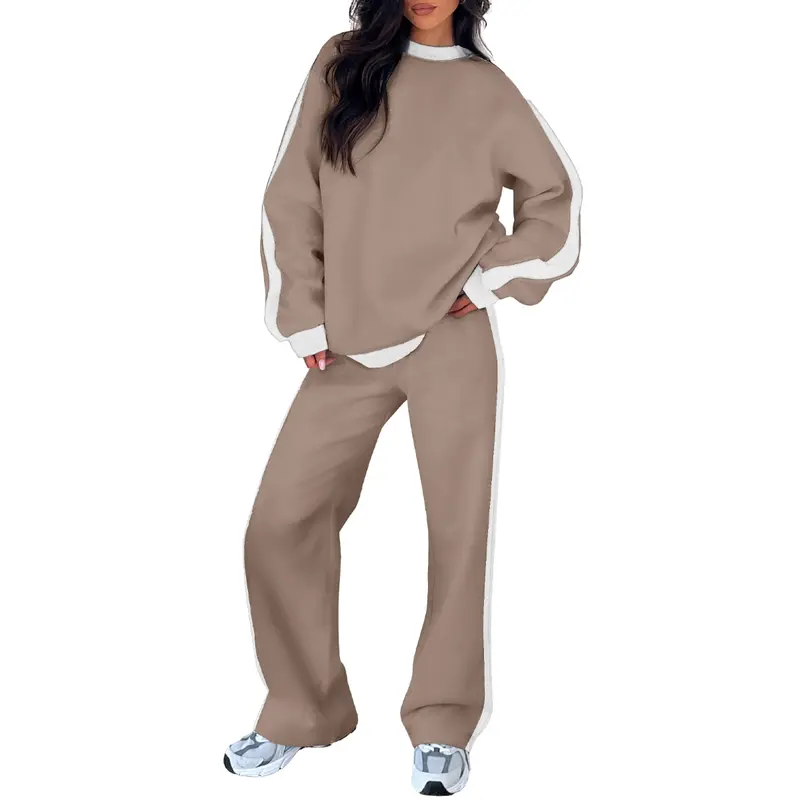 Women's 2-Piece Colorblock Fleece Sweatsuit – Relaxed Sweatshirt & Straight-Leg Pants Set