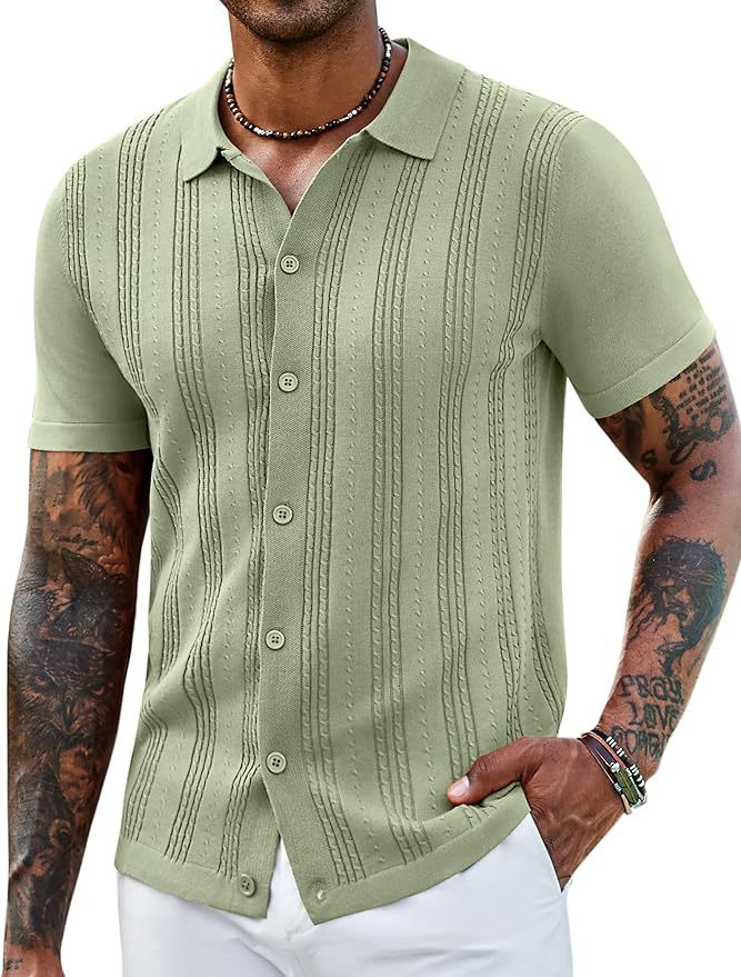 Men’s Striped Knit Hollow Polo Shirt