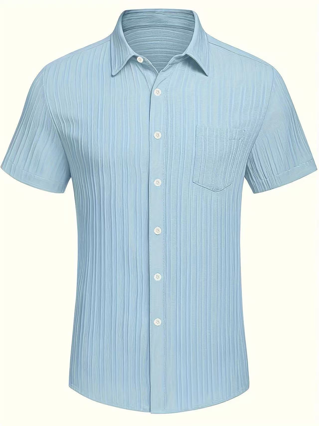 Men's Textured Stripe Short Sleeve Button Down Shirt