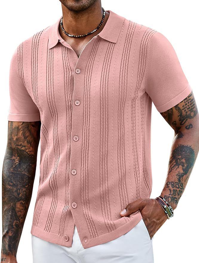 Men’s Striped Knit Hollow Polo Shirt