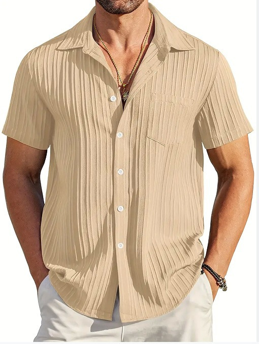 Men's Textured Stripe Short Sleeve Button Down Shirt