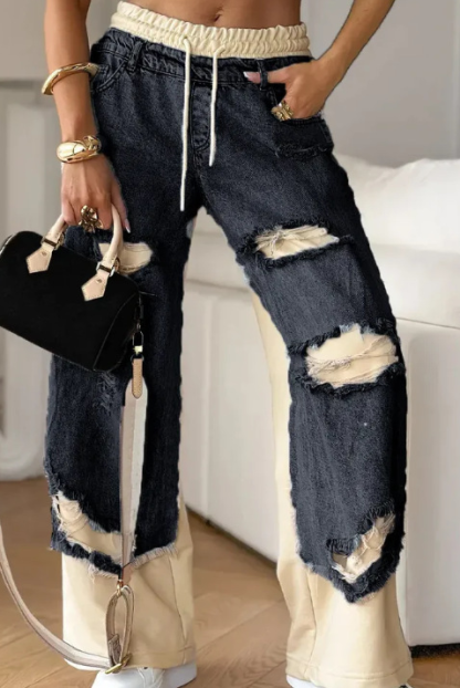 Trendy Street Patchwork Ripped Jeans for Women ✨