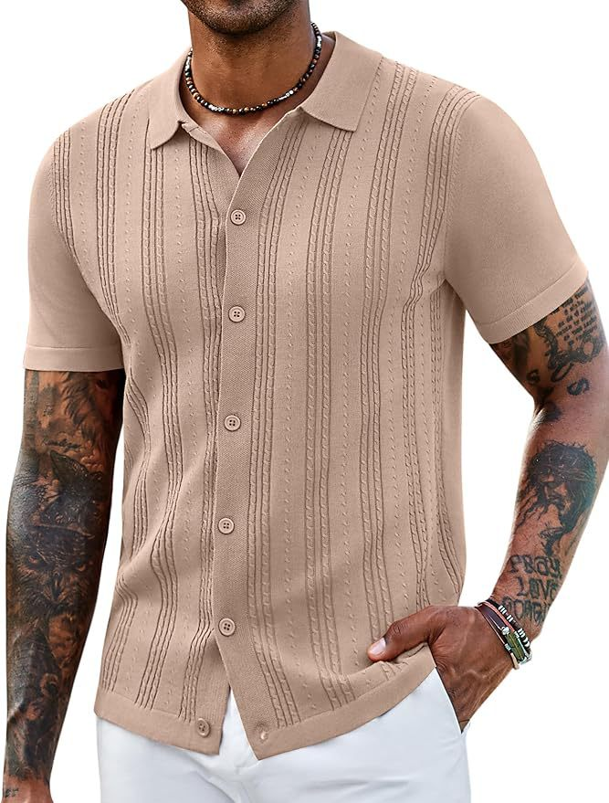 Men’s Striped Knit Hollow Polo Shirt