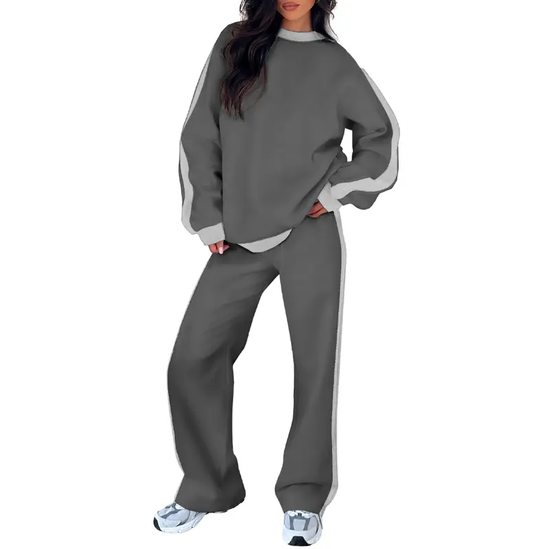 Women's 2-Piece Colorblock Fleece Sweatsuit – Relaxed Sweatshirt & Straight-Leg Pants Set