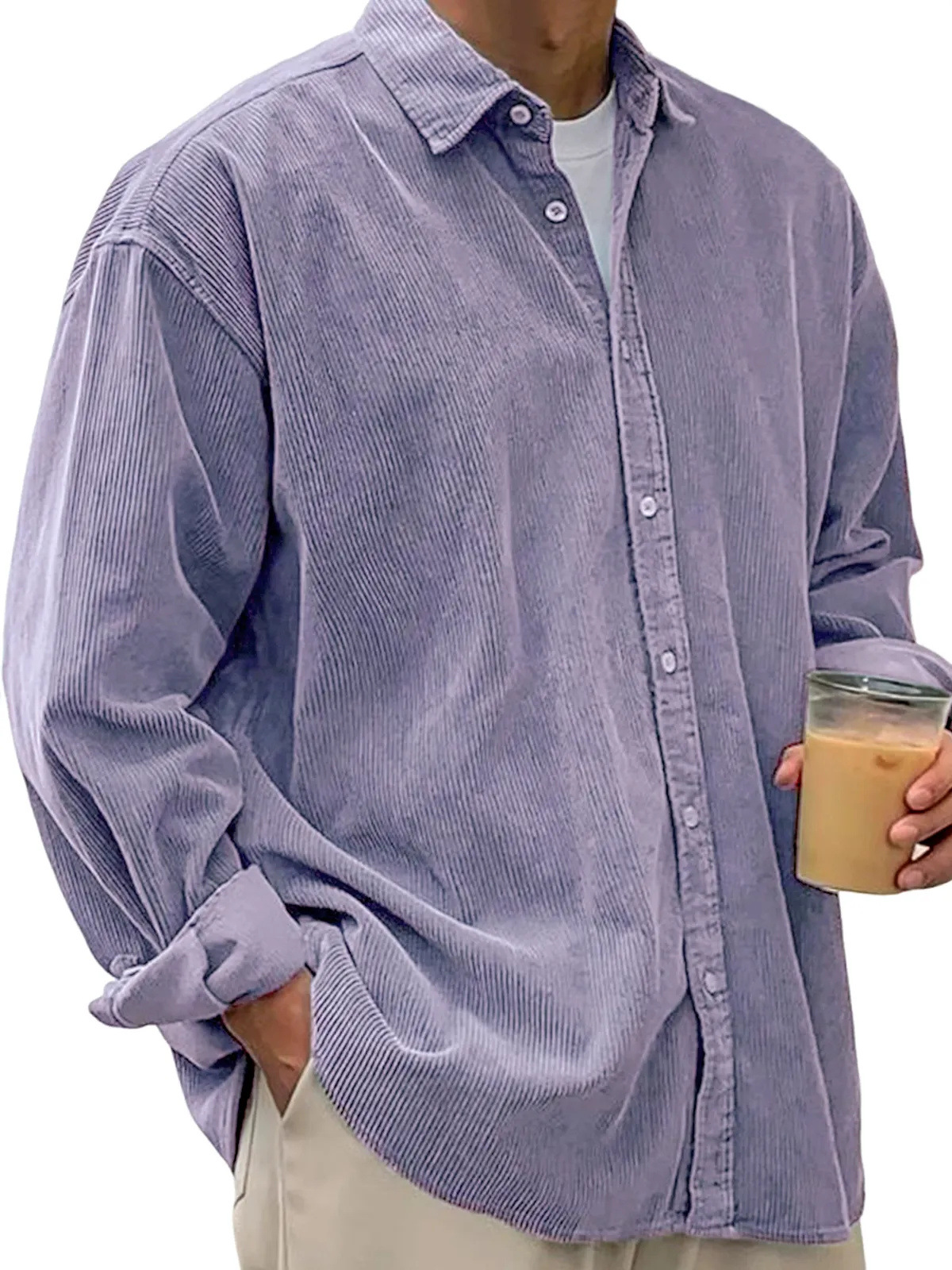 Men’s Corduroy Overshirt – Casual Loose Fit Jacket