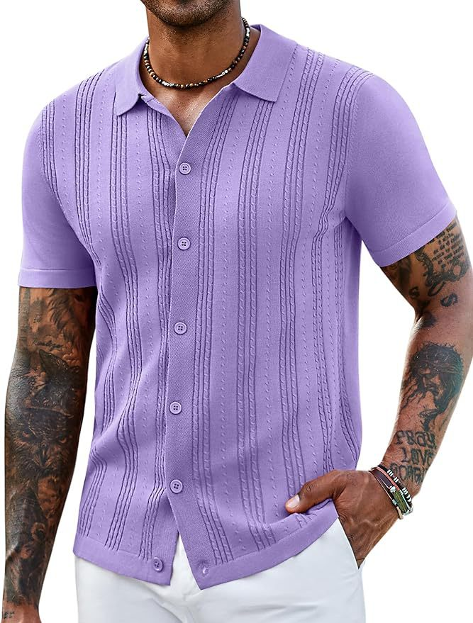 Men’s Striped Knit Hollow Polo Shirt
