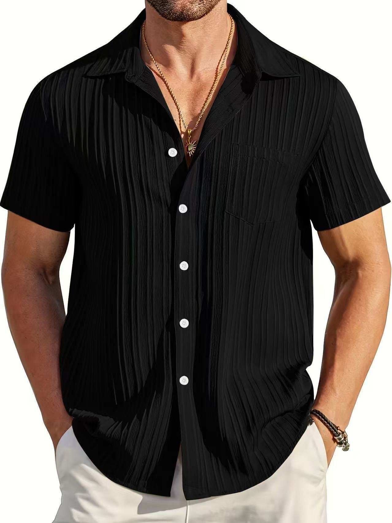 Men's Textured Stripe Short Sleeve Button Down Shirt