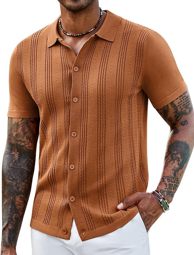 Men’s Striped Knit Hollow Polo Shirt