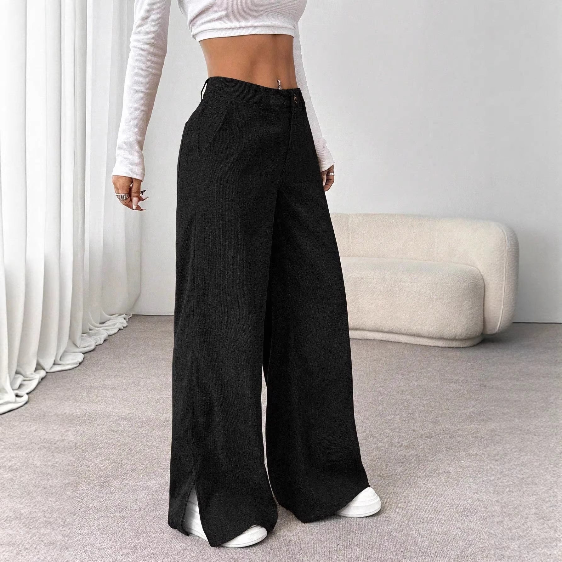 Ladies' High Waist Corduroy Wide Leg Pants
