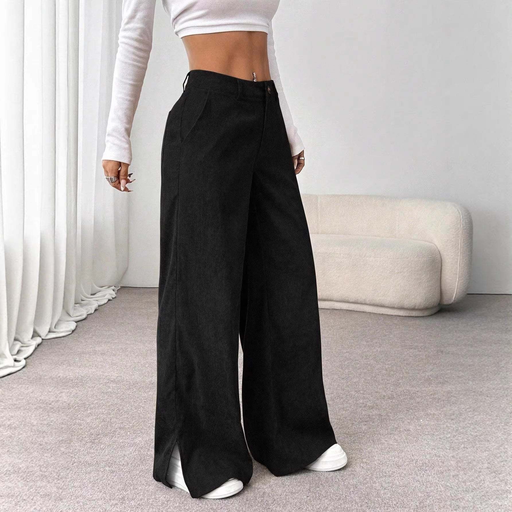 Ladies' High Waist Corduroy Wide Leg Pants