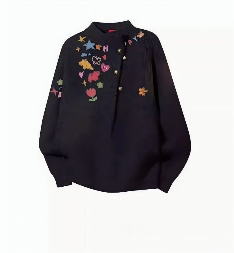 Unisex Heart Graffiti Half High-Neck Knit Sweater