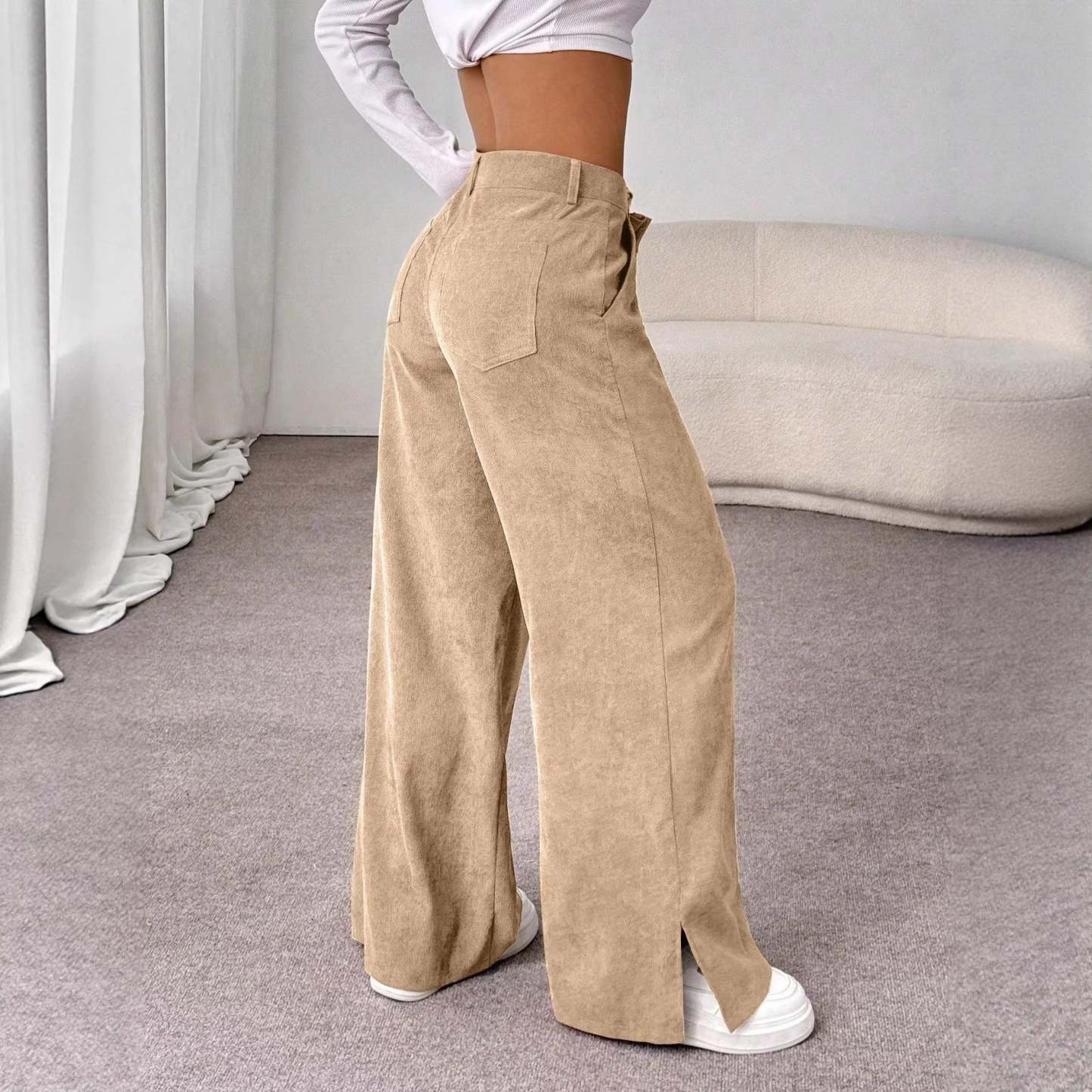Ladies' High Waist Corduroy Wide Leg Pants